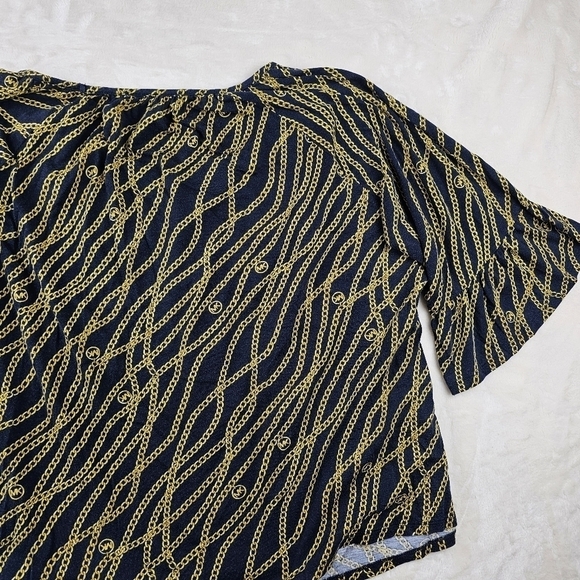 Michael Kors blouse flared sleeve 2X womens gold chain print short sleeve - Picture 5 of 8